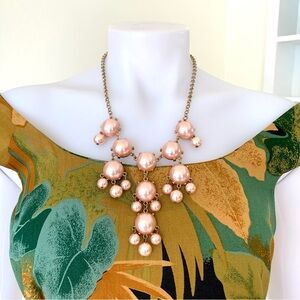 Peach pink pearly bauble bubble gold tone chain link adjustable necklace